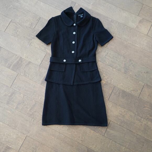 ST JOHN DRESS Size 2 Black Santana Knit button‎ Classic - Picture 1 of 8